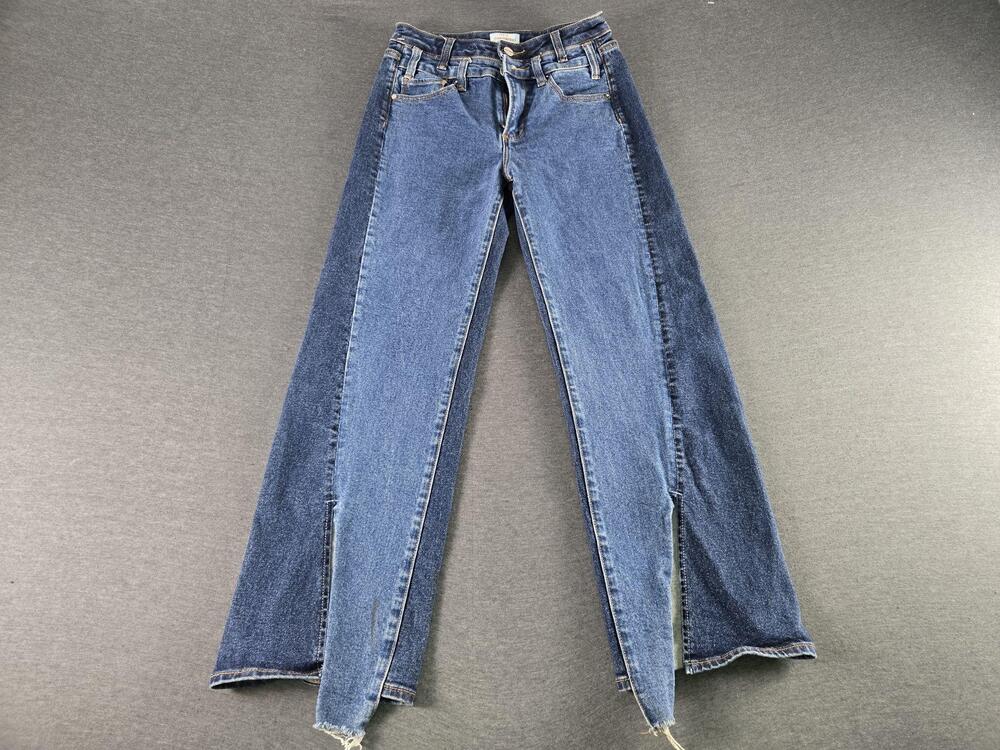 Driftwood Jeans Cece Womens W25 L27 Blue Two Tone Straight Leg Front Slit Denim